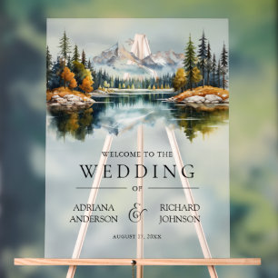 Fall Mountain Forest Lake Wedding Welcome Acrylic Sign