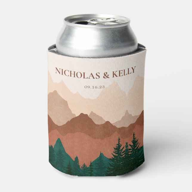 Fall Mountain Forest Wedding Favour Can Cooler (Can Front)