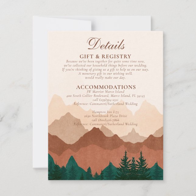 Fall Mountain Terracotta Forest Wedding Details Card (Front)