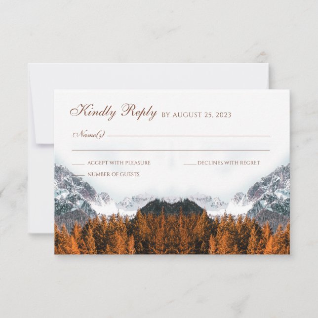 Fall Mountain Terracotta Forest Wedding RSVP Card (Front)