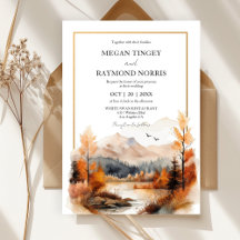 Fall Mountain Watercolor Lakeside Wedding 