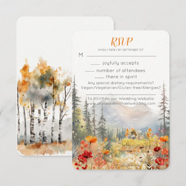 Fall Mountain Wedding RSVP Card (Front/Back)