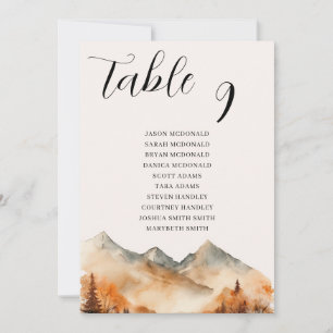 Fall Mountain Wedding Table Number