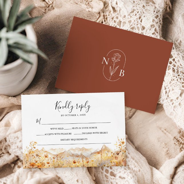 Fall Mountain Wildflower Terracotta Rustic Wedding RSVP Card (Creator Uploaded)