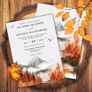 Fall Mountain Woodland forest Wedding Invitation