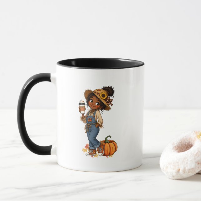 Fall Mug With Cute Scarecrow Girl (With Donut)