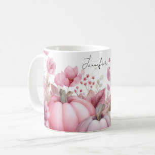Fall Mug with pink Pumpkins and Flowers