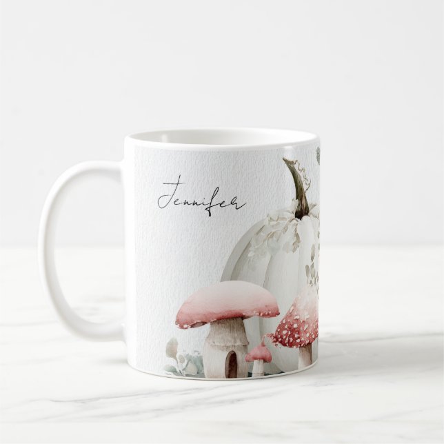 Fall Mug with pink Pumpkins and Flowers (Left)