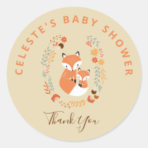 Fall Mum and Baby Fox Baby Shower Classic Round Sticker