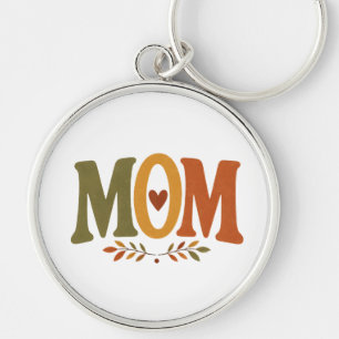 Fall Mum Autumn Leaves Heart Keychain
