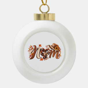 Fall Mum Cosy Autumn Coffee Keychain & Pet Tag Ceramic Ball Christmas Ornament