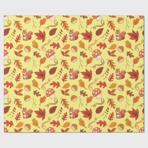 Fall Mushroom and Squirrel Seamless Wrapping Paper