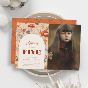 Fall Mushroom Wildflower Birthday Tan Photo Invitation