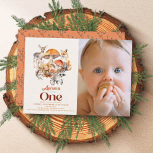 Fall Mushroom Woodland Animals 1st Birthday Photo Invitation