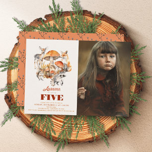Fall Mushroom Woodland Animals Birthday Photo Invitation