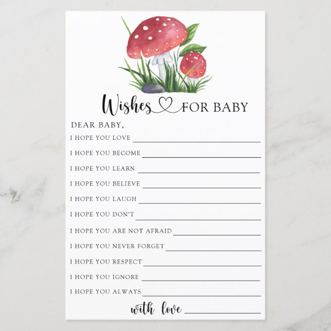 Fall mushrooms Baby shower Wishes for baby (Front)