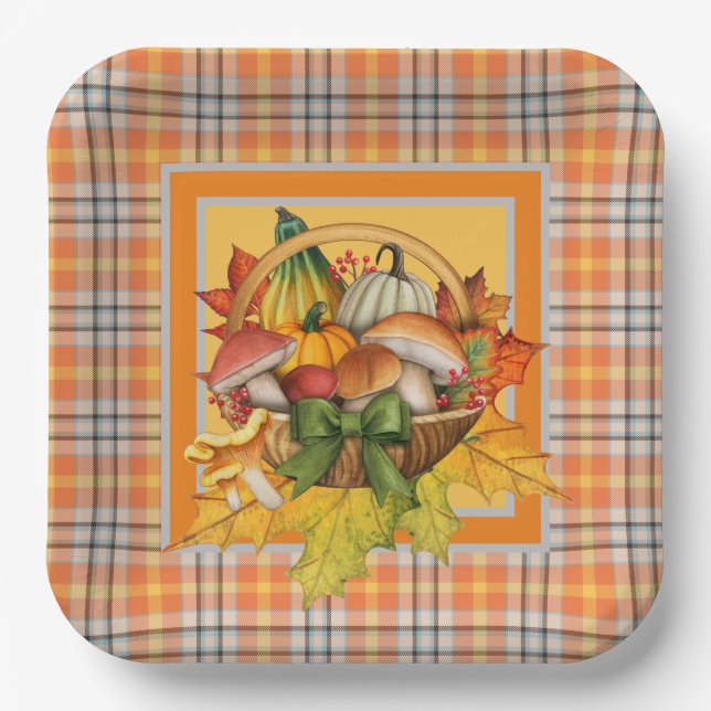 Fall Mushrooms  Paper Plate (Front)