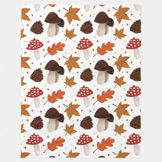 Fall & Mushrooms Pattern Fleece Blanket