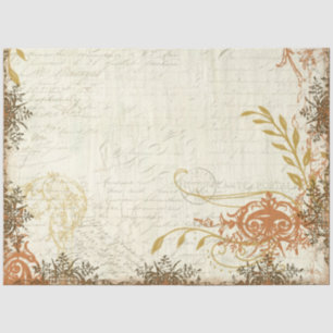 Fall Mustard Orange Ephemera Script Decoupage Art Tissue Paper