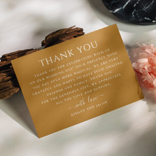 Fall mustard yellow minimalist typography wedding thank you card