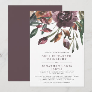 Fall Muted Purple Watercolor Floral Wedding Invitation