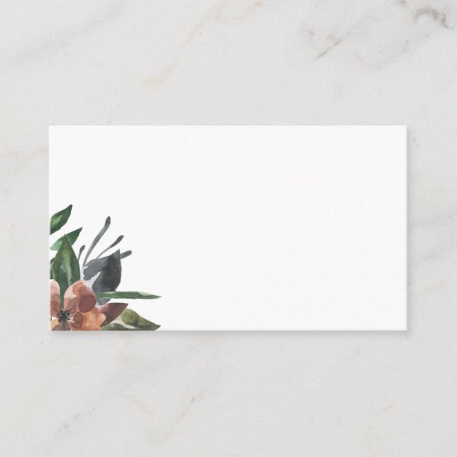 Fall Muted Watercolor Floral Wedding Flat Place Card (Front)