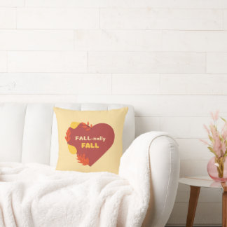 Fall-nally Fall Dark Red Heart and Yellow Leaves Cushion
