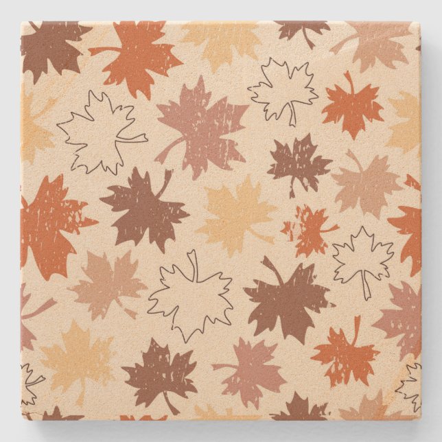 Fall natural design, thanksgiving autumn leaf stone coaster (Front)