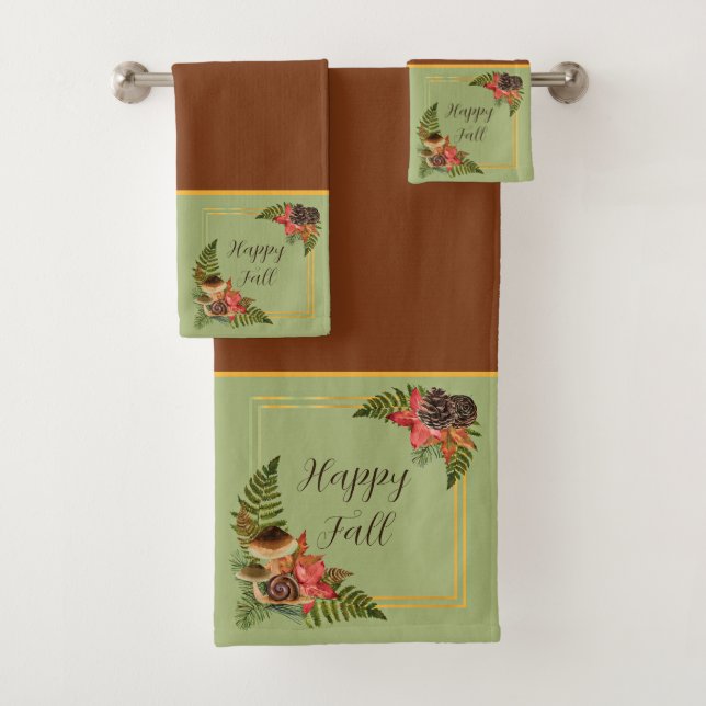 Fall nature frame with customisable text  bath tow towel set (Insitu)