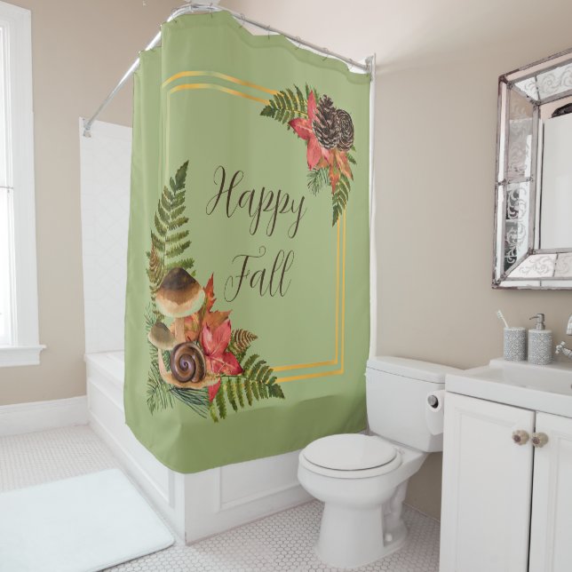 Fall nature frame with customisable text  shower curtain (In Situ)