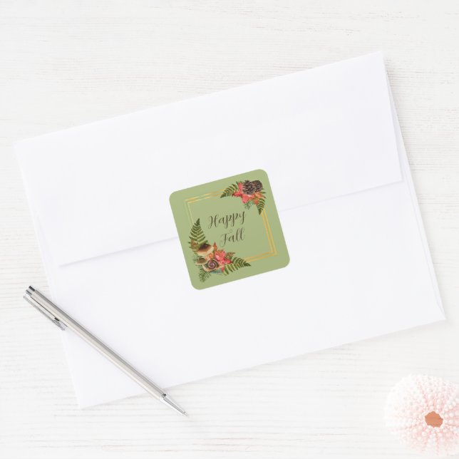 Fall nature frame with customisable text  square sticker (Envelope)