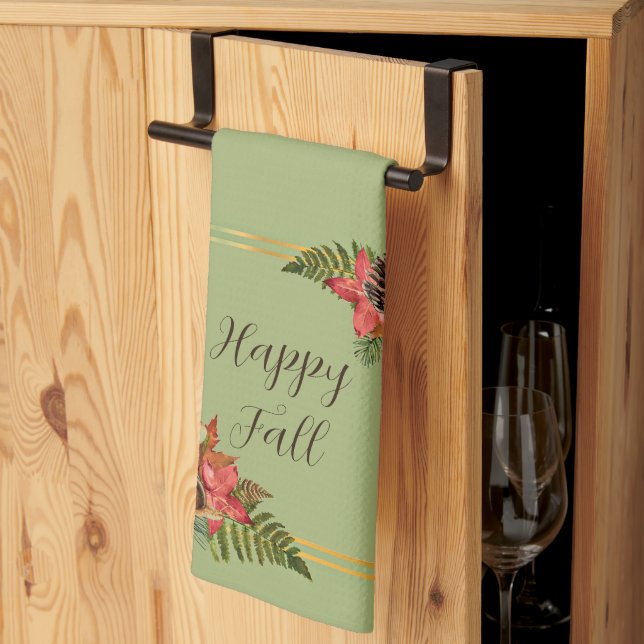 Fall nature frame with customisable text tea towel (Thirds Fold)