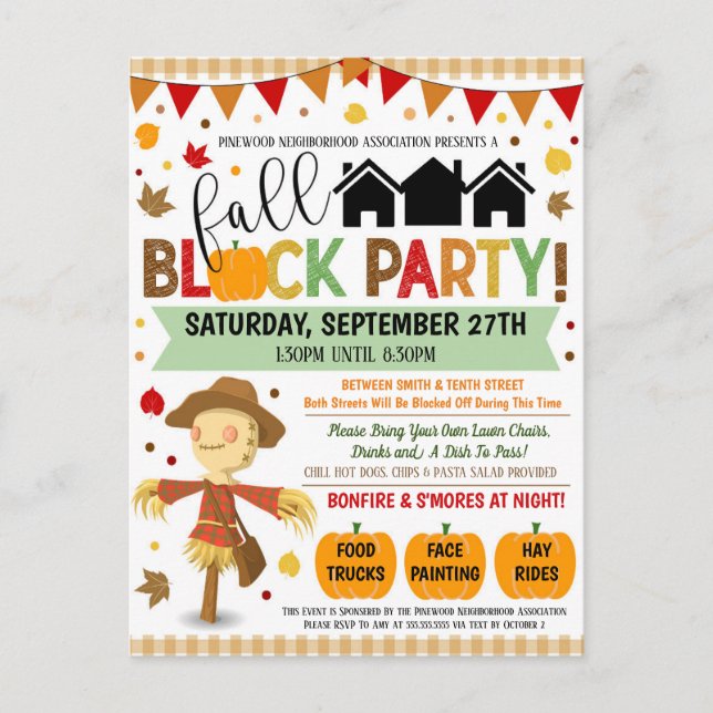 Fall Neighbourhood Block Party Invite Postcard (Front)