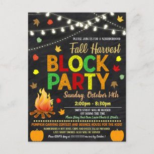 Fall Neighbourhood Block Party Invite Postcard