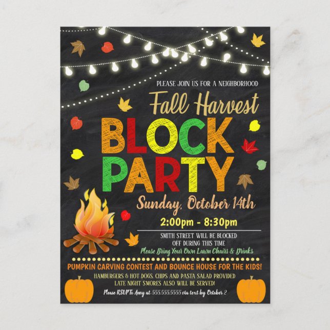 Fall Neighbourhood Block Party Invite Postcard (Front)