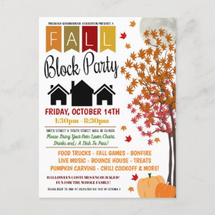 Fall Neighbourhood Block Party Invite Postcard