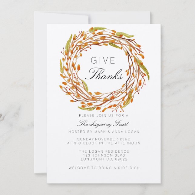 Fall Nest Thanksgiving | Watercolor Invitation (Front)