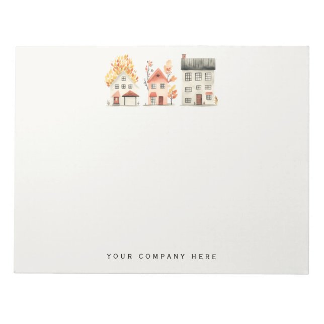 Fall Neutral Watercolor Houses Real Estate Notepad (Front)