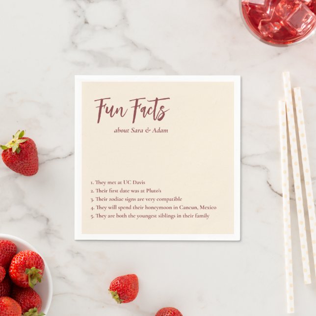 Fall Neutral Wedding Fun Fact Cocktail Napkins (Insitu)