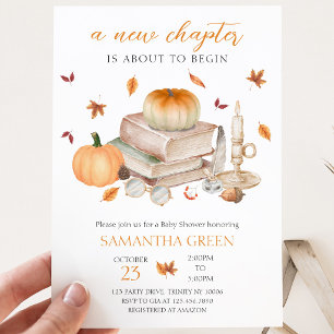 Fall New Chapter Will Soon Begin Baby Shower Invitation