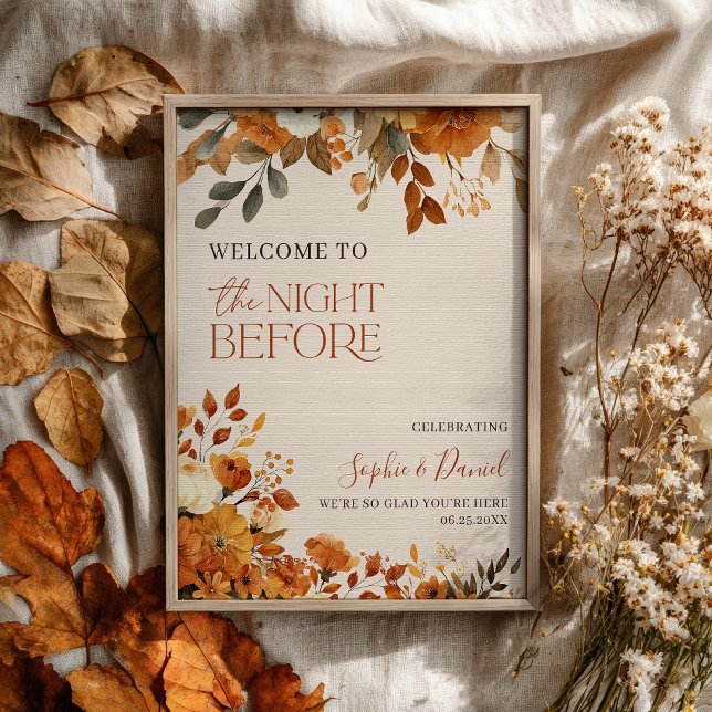 Fall Night Before Rehearsal Dinner Welcome Sign (Fall Night Before Rehearsal Dinner Welcome Sign)