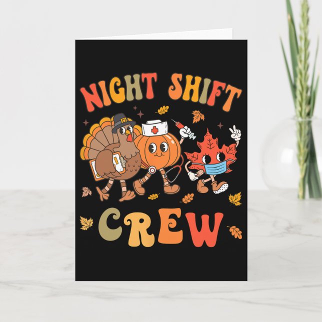 Fall Night Shift Crew Thanksgiving Pumpkin Retro N Card (Front)