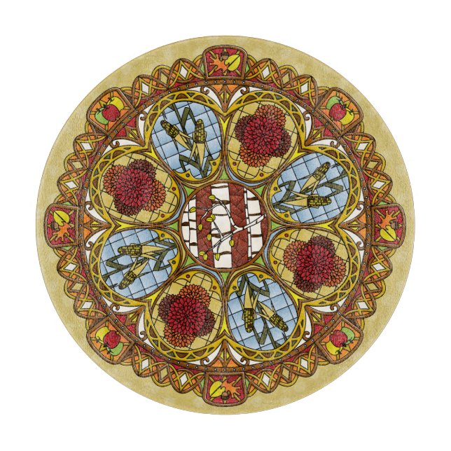 Fall Nouveau Glass Cutting Board (Front)
