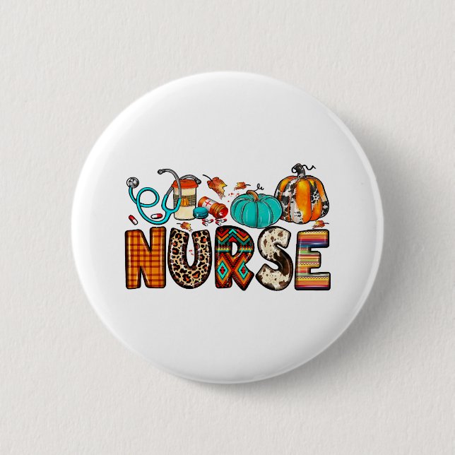 Fall Nurse Leopard Cowhide Pumpkin Fall 744 6 Cm Round Badge (Front)