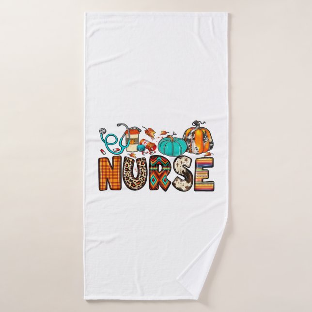 Fall Nurse Leopard Cowhide Pumpkin Fall 744 Bath Towel (Bath Towel)