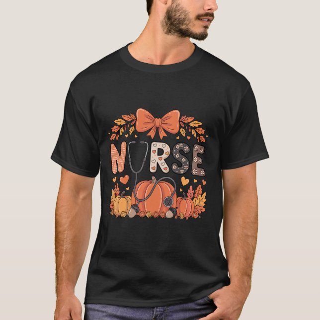 Fall Nurse Shirts for Women Pumpkin Autumn Nurse L (Front)
