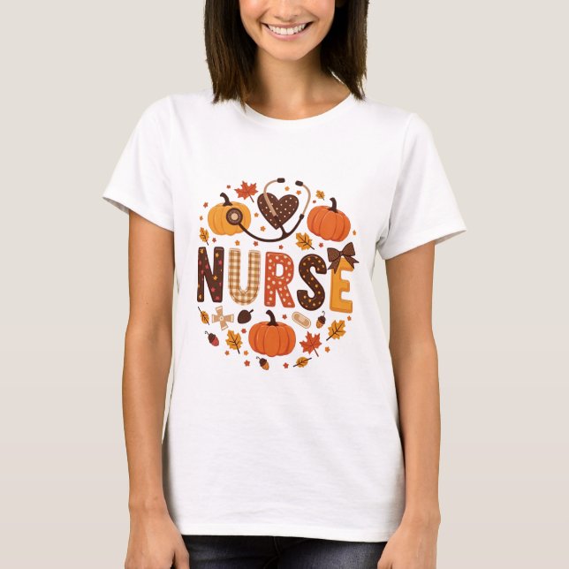 Fall Nurse – Watercolor Cute & Colourful T-Shirt (Front)