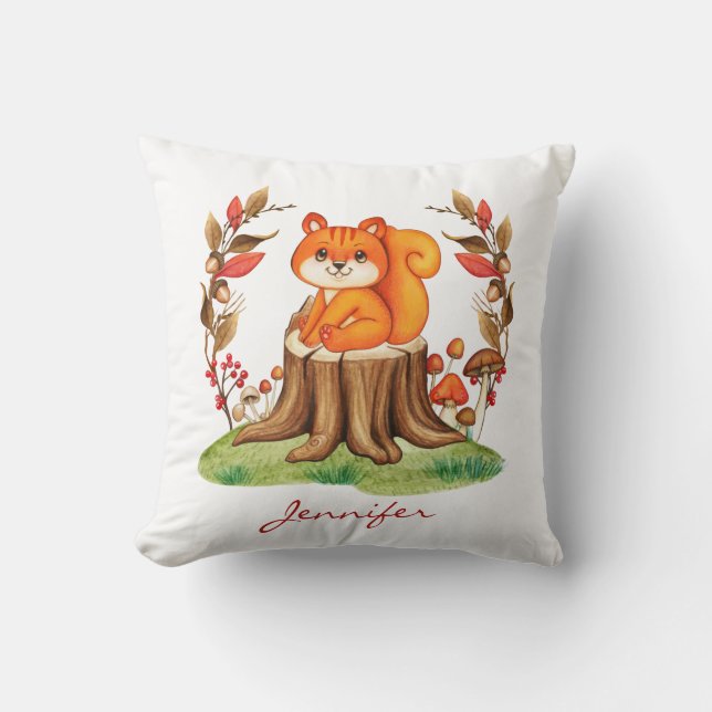 Fall Nursery Decor Cute Baby Squirrel Autumn Cushion (Front)