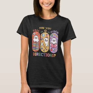 Fall-O-Ween Direction Halloween Teacher Ghost Stud T-Shirt