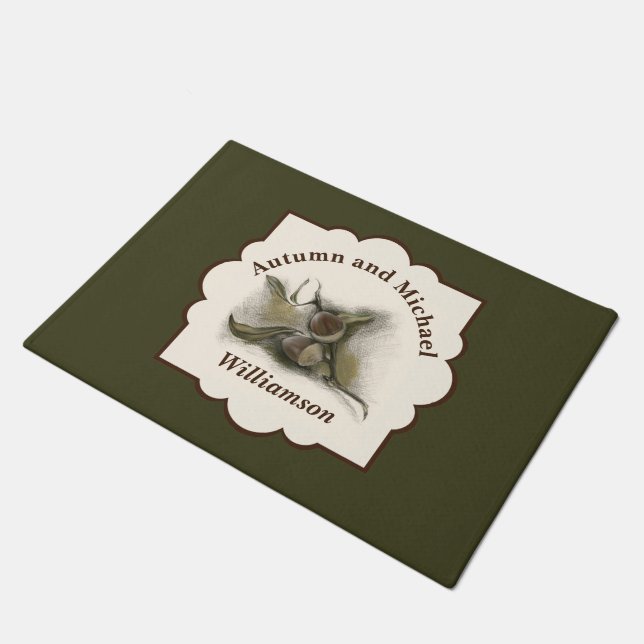 Fall Oak Leaf and Acorn Personalised Doormat (Angled)